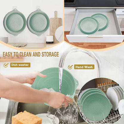 Upgraded Silicone Sourdough Bread Proofing Baskets - Including steel rings, Sourdough Starter Kit, 9 Inch Round Foldable Sourdough Baking Basket (Green)