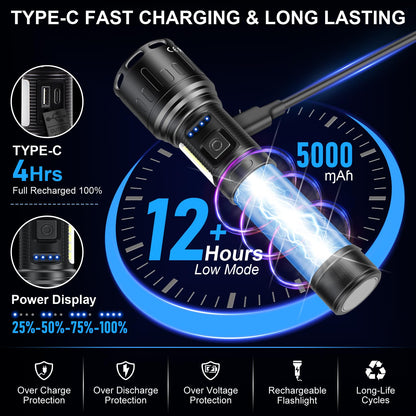 Super Bright 100,000 Lumens Rechargeable Flashlight 2-Pack