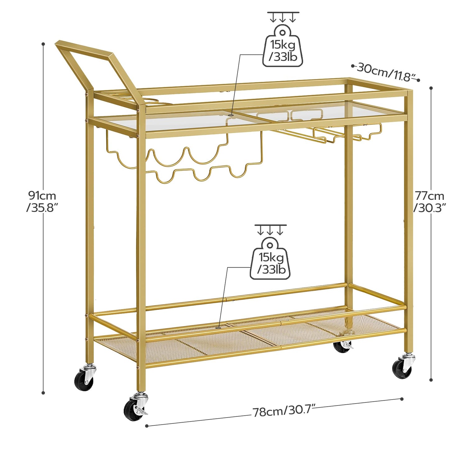 HOOBRO 2-Tier Bar Cart with Wine Rack