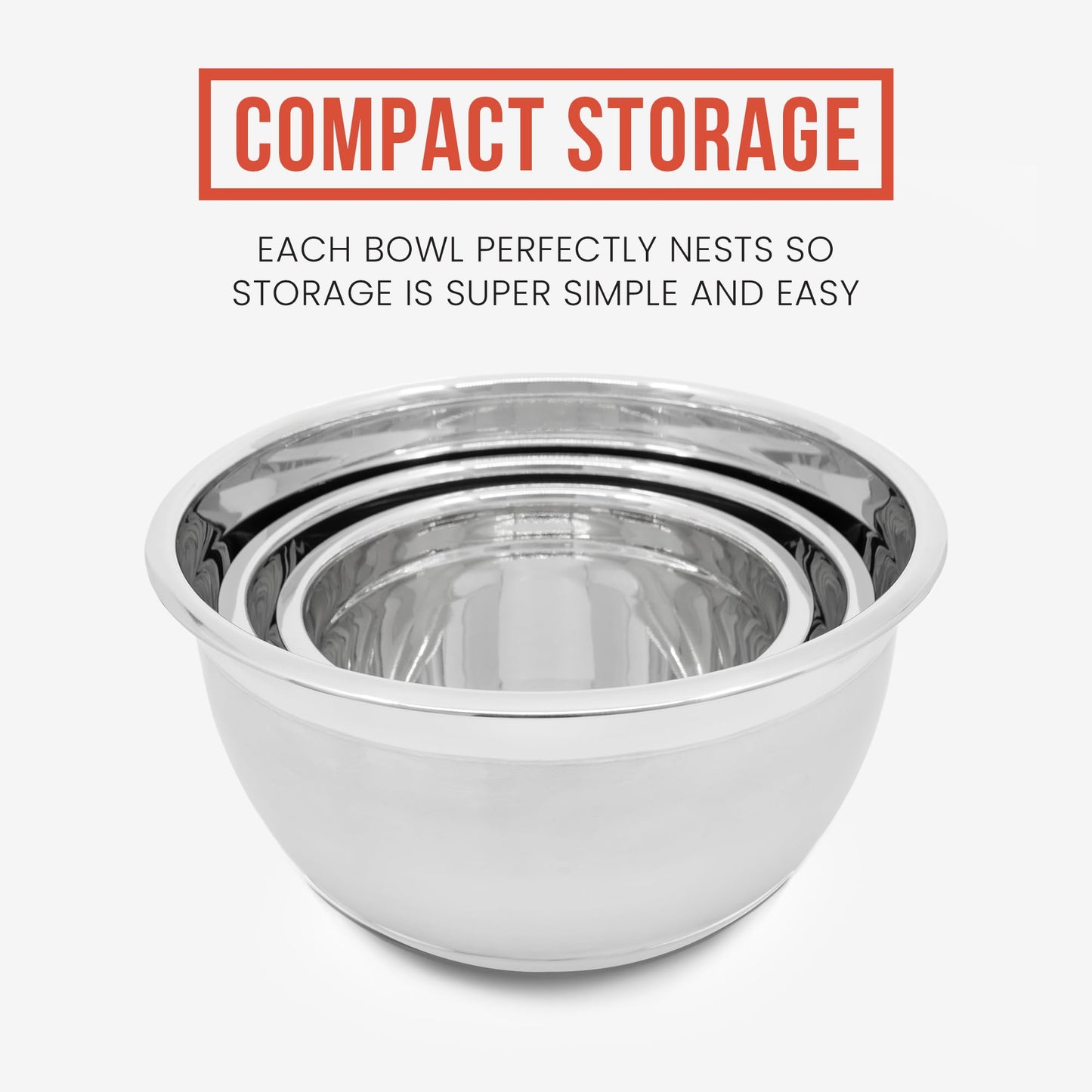 Chef Pomodoro Stainless Steel Mixing Bowl Set, Metal Mixing Bowls with Lids Set, Non-Slip Silicone Base, Nesting Bowls - 3 Piece (1.5 Qt, 3 Qt, 5 Qt), Mixing Bowls for Kitchen, Salad, Baking (Grey)