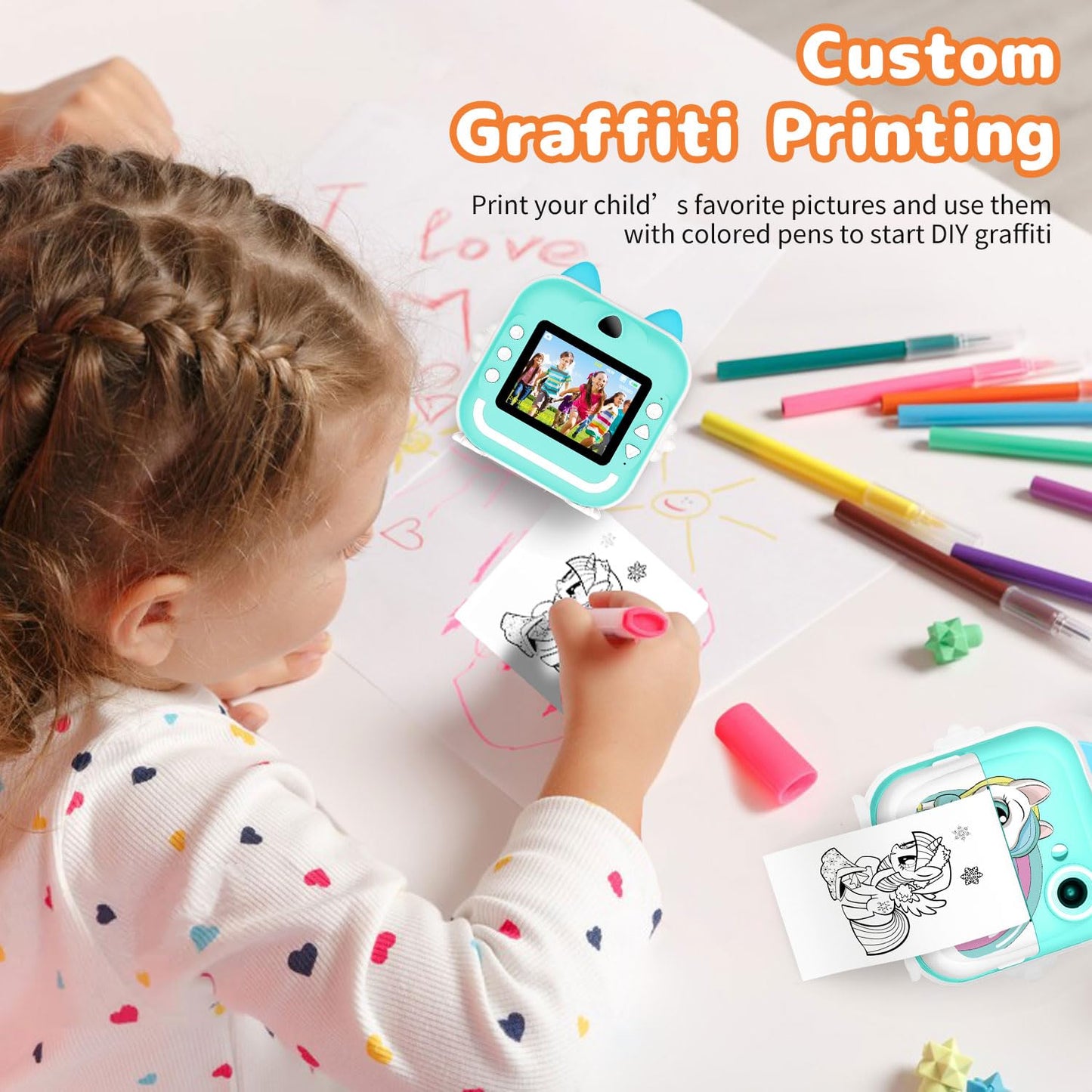 Instant Print Camera for Kids, Christmas Birthday Gifts for Girls Boys, Selfie Digital Camera with 1080P Videos, Portable Travel Camera Toy for 6+ Years Old Girl with Print Paper & 32G Card