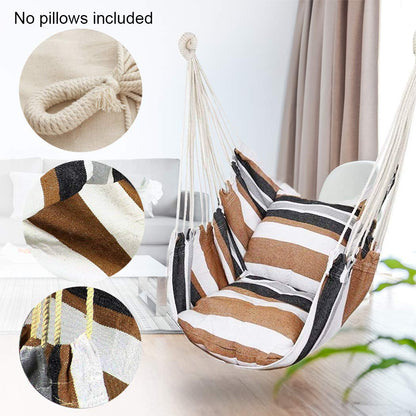 Hammock Chair Hanging Rope Swing Seat for Indoor Outdoor, Sturdy Cotton Weave Hammock Swing, Max 300Lbs Hanging Hammock Chair for Bedroom Patio Porch (Wooden Bar and Pillows NOT Included, Khaki)