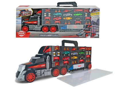 DICKIE TOYS - Truck Carry Case Playset | 1:64 Scale Diecast | Hold up to 42 Cars | Includes 7 Cars, Helicopter, Big Rig and 18 Accessories | Ages 3+