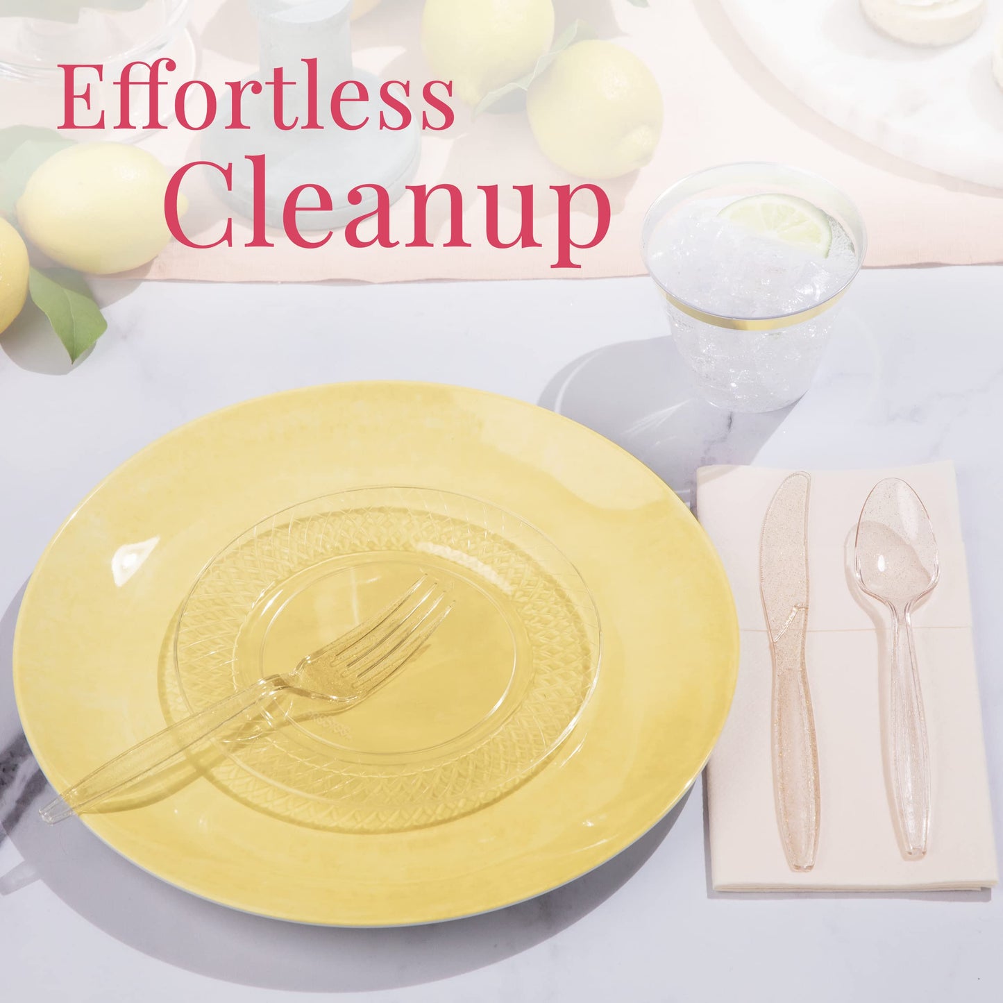 Prestee 180 Gold Plastic Silverware Cutlery Set, Glitter Gold Utensils, Plastic Cutlery Set, Disposable Silverware Flatware Set, 60 Gold Forks, 60 Gold Spoons, 60 Gold Knives, Fancy Party Utensils