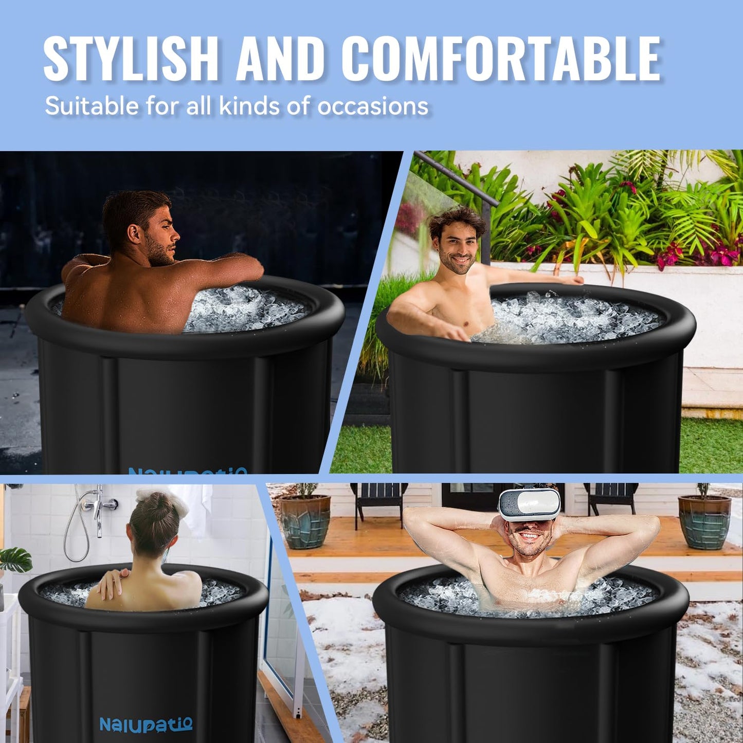 Nalupatio Ice Bath Tub with Lid, 88 Gallons Cold Plunge Tub with Cover, 34'' Portable Freestanding Ice Plunge Tub for Cold Water Therapy Recovery, Large Ice Baths at Home Outdoor for Adults