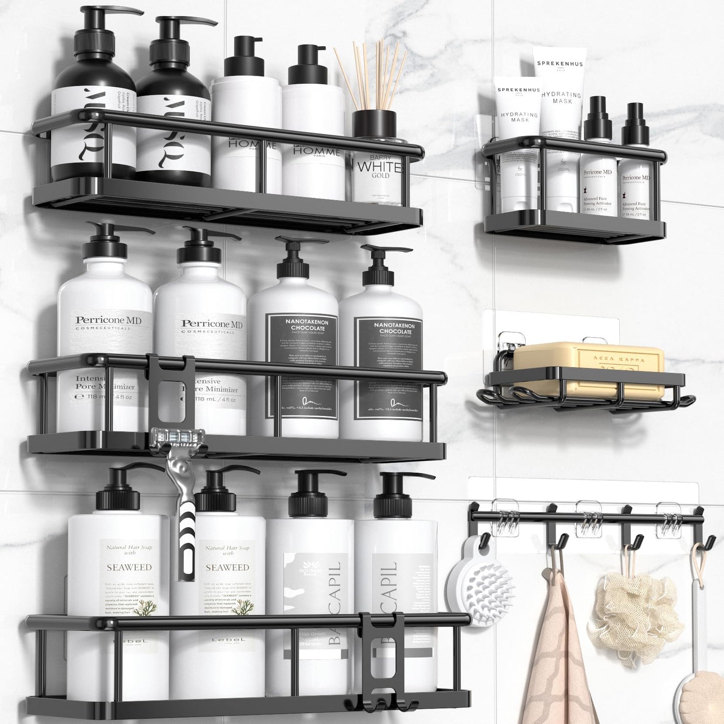 6-Pack YASONIC Shower Caddy with Hooks & Holder