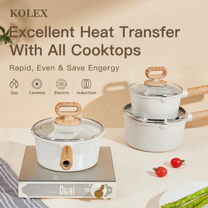 KOLEX Pots and Pans Set Non Stick, Cookware Sets 5 pcs, Kitchen Cooking Set Cookware with Frying Pans & Saucepans (PFOS, PFOA Free)