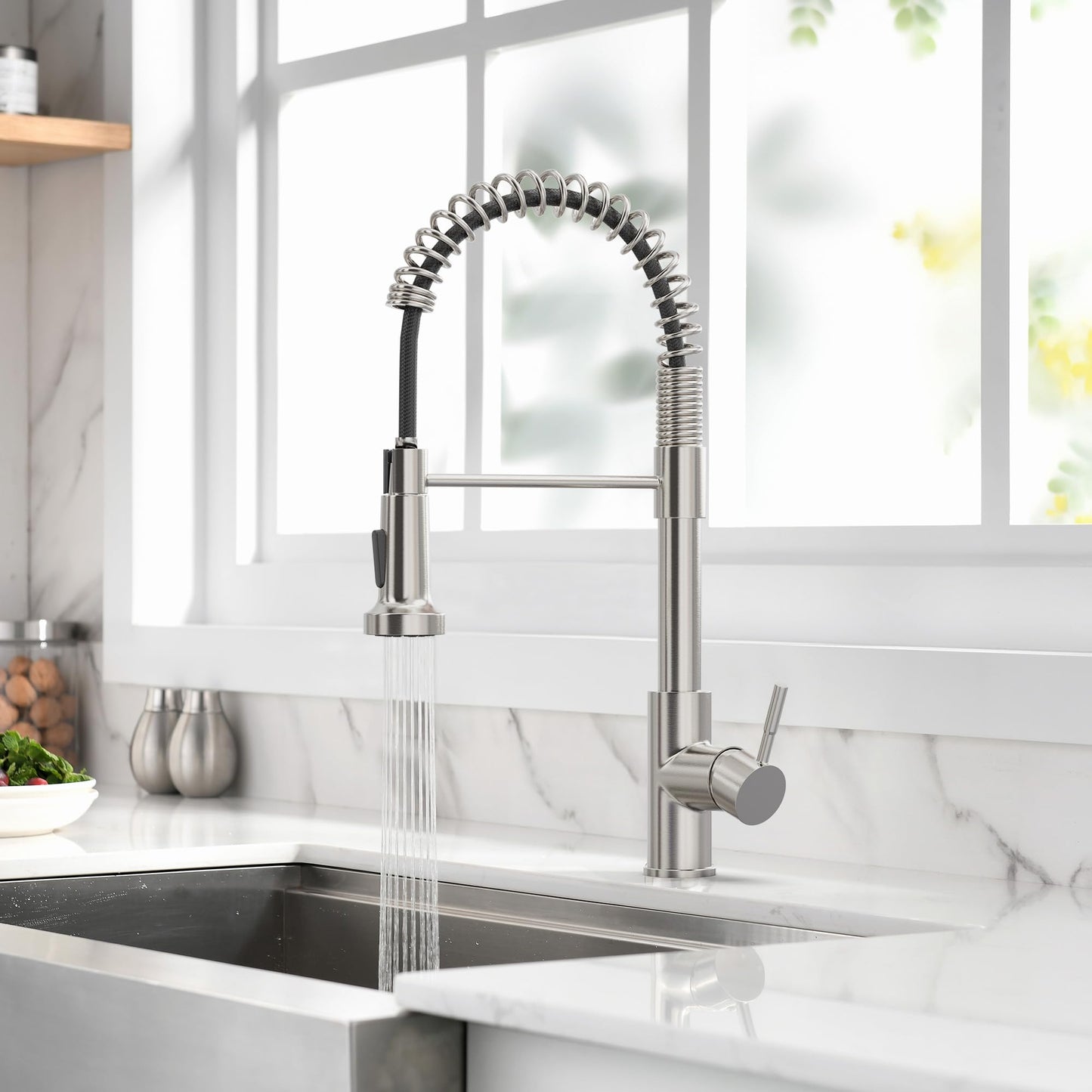 GIMILI Kitchen Faucet with Pull Out Sprayer High Arc Single Handle Spring Kitchen Sink Faucet Brushed Nickel Modern rv Stainless Steel Kitchen Faucets
