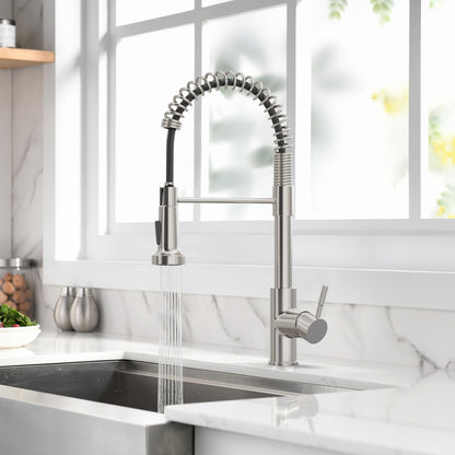 GIMILI Kitchen Faucet with Pull Out Sprayer High Arc Single Handle Spring Kitchen Sink Faucet Brushed Nickel Modern rv Stainless Steel Kitchen Faucets