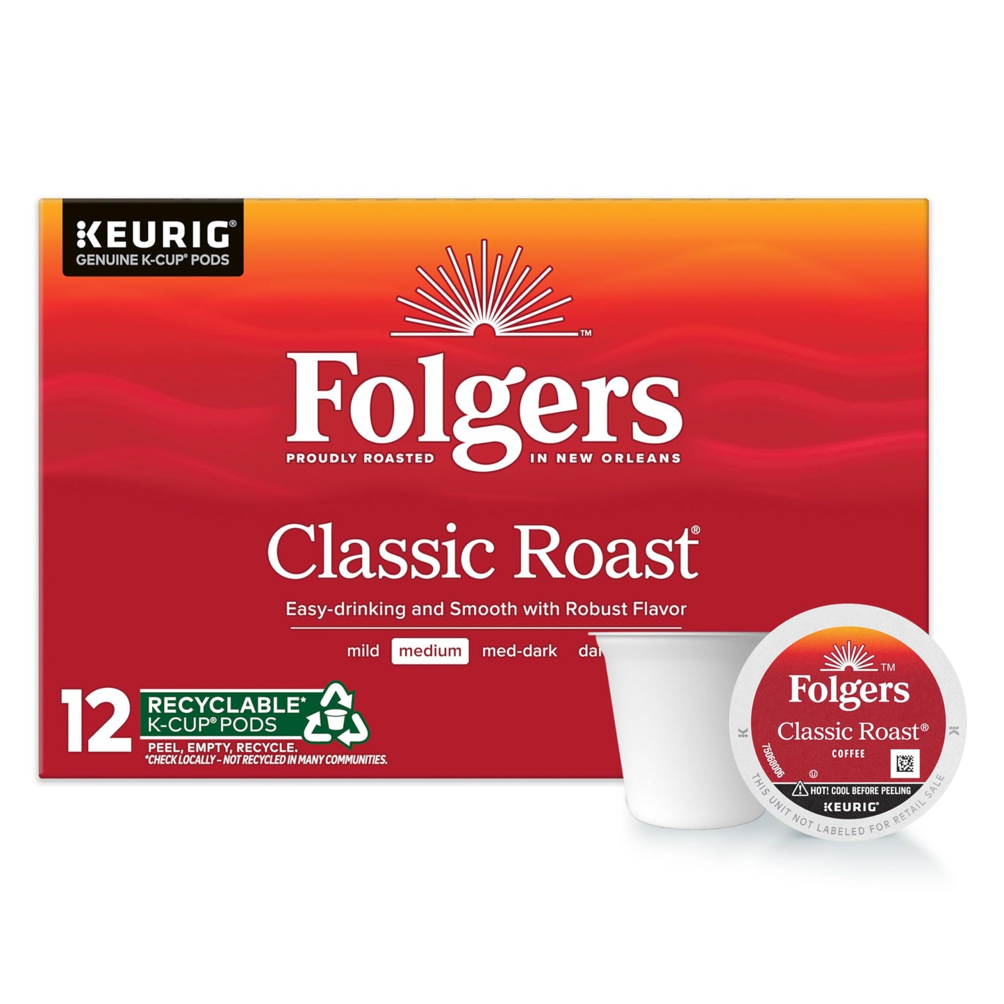Folgers Classic Roast Coffee K-Cup Pods, 72 Count