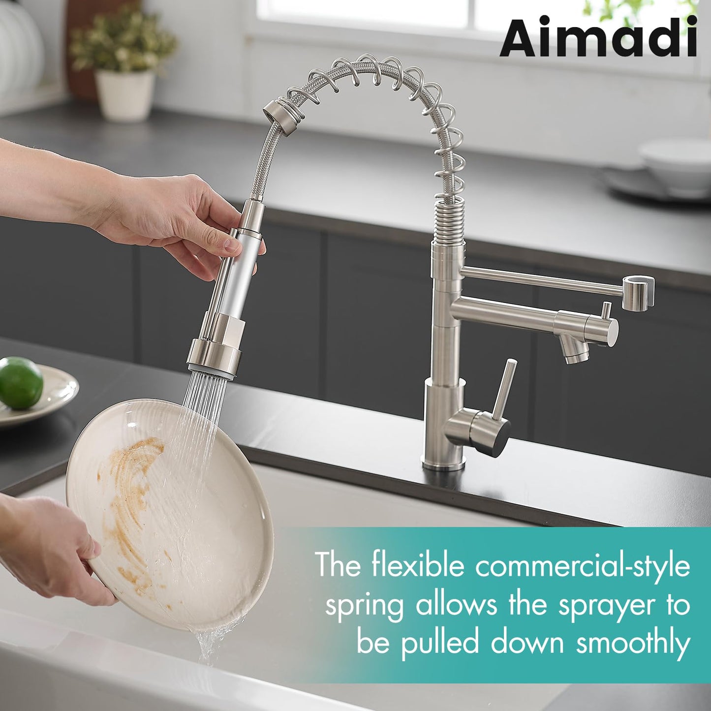 AIMADI Brushed Nickel Kitchen Faucet with Sprayer