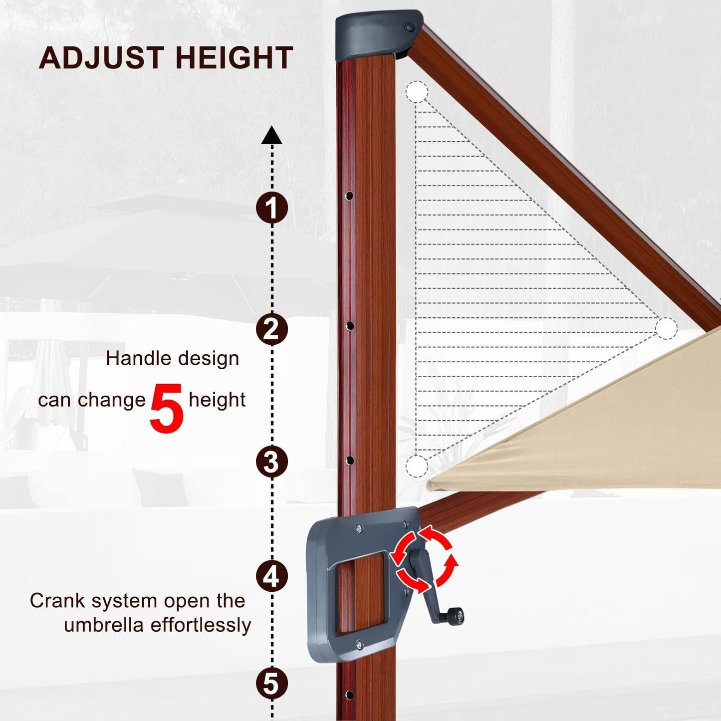 ABCCANOPY 11ft Patio Umbrella - Large Windproof Cantilever Umbrella with 360-degree Rotation,Sunbrella Fade-Resistant Outdoor Offset Round Wood Grain Umbrella for Backyard Garden Deck Pool, Beige