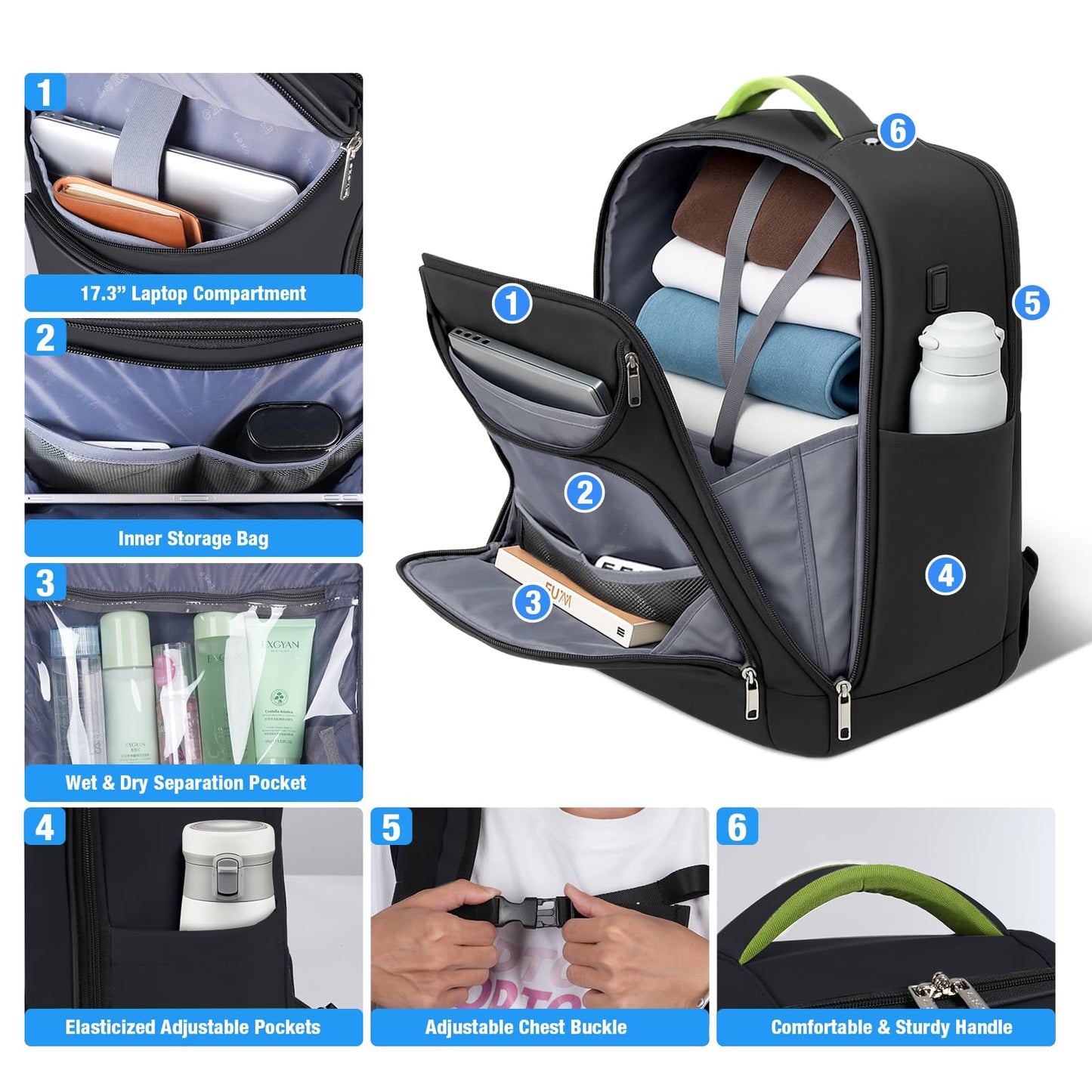 18" Waterproof Travel Backpack with 360° Wheels