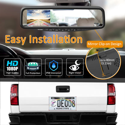 VECLESUS VT1 1080P Wired Car Backup Camera Kit, Easy to Install for Continuous or Reversing Viewing, 4.3" in-Mirror Clip-on Monitor with HD Backup Camera for Cars, Pickups, SUVs, Vans, Sedans, Trucks