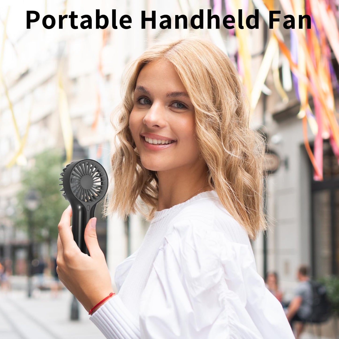 BDXXJ Mini Personal Fan Handheld, Small Portable Handheld Fan, Battery Operated, USB Rechargeable Face Makeup Lashes Desk Fan with Base, for Kids, Girls, Women, Men, Indoor, Outdoor Travelling, Black