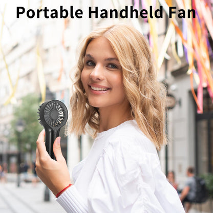 BDXXJ Mini Personal Fan Handheld, Small Portable Handheld Fan, Battery Operated, USB Rechargeable Face Makeup Lashes Desk Fan with Base, for Kids, Girls, Women, Men, Indoor, Outdoor Travelling, Black