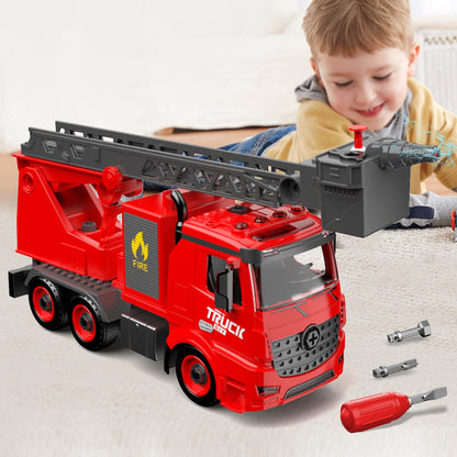 Dwi Dowellin Fire Truck Toys for 4 5 6 7 Years Old Kids, Fire Rescue Vehicle with Shooting Water,Light&Sounds, Assemble Cars Toy, Gift for Boy Girl