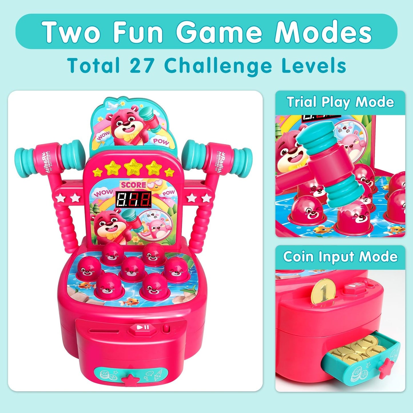 Whack A Mole Game for Toddlers with Hammers