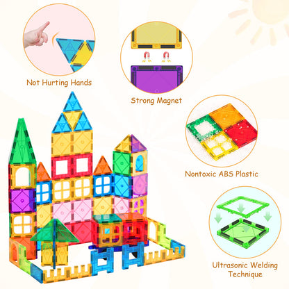 LATI 130 pcs Magnetic Tiles,Large Magnet Building Blocks for Kids STEM Construction Set Clear Imagination Inspirational Educational Toddler Boys Girls Kids Toys for 3 4 5 6 7 8 Years with 2 Cars