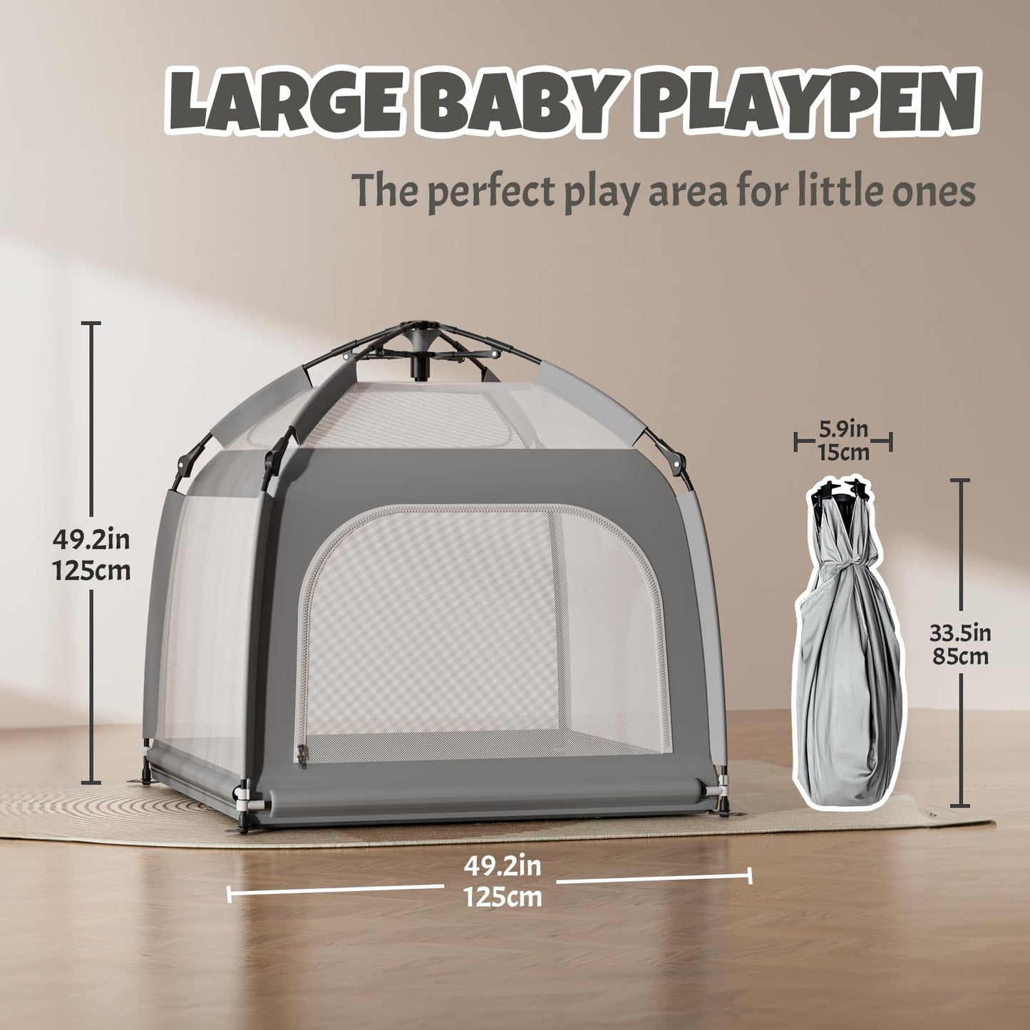 Foldable Baby Playpen with Canopy & Travel Bag