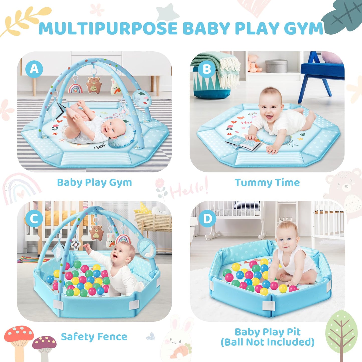 8-in-1 Baby Gym Play Mat with Toys