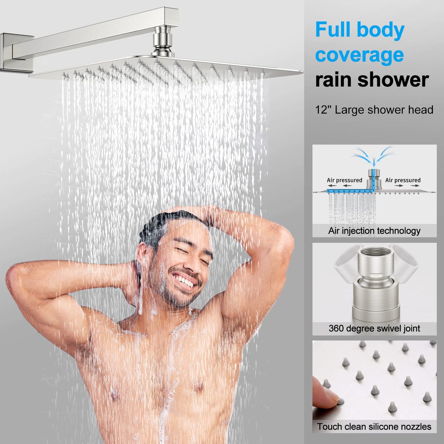 UPDATE: DEAD! EMBATHER Shower System with Tub Spout,12 Inch All-Metal Tub Shower Faucet Combo Complete, Wall Mounted Rain Shower Head with Handheld Spray, Brushed Nickle (with Brass Valve and Trim kit)