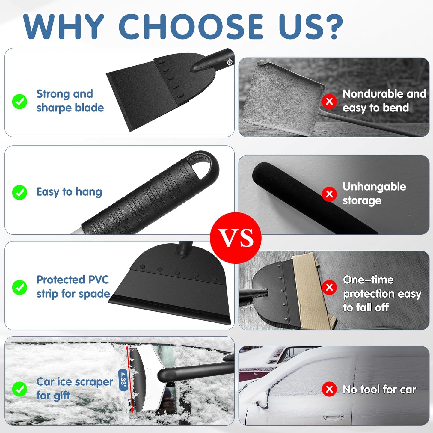 REAPALOT Stainless Steel Snow Shovel for Driveway