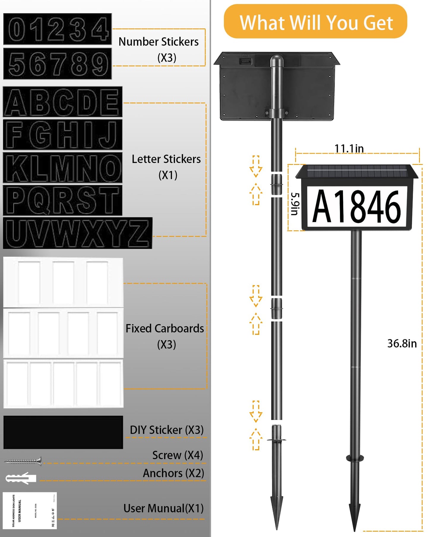 Solar LED House Number Sign for Outdoor Use