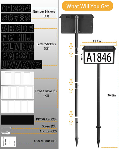 Solar LED House Number Sign for Outdoor Use