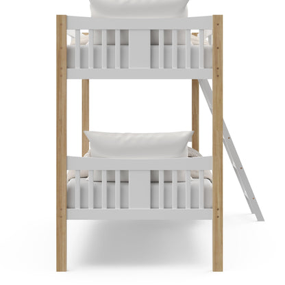 Storkcraft Caribou Twin-Over-Twin Bunk Bed (White with Natural) – GREENGUARD Gold Certified, Converts to 2 Individual Twin beds