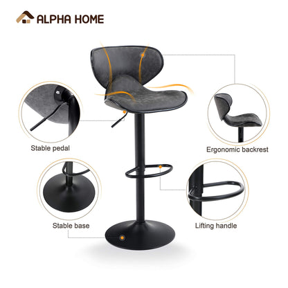 ALPHA HOME Bar Stools Modern Counter Height Bar Stools, PU Leather Adjustable Swivel Barstools, Armless Kitchen Counter Stools Dining Chairs Set of 2 (Grey)