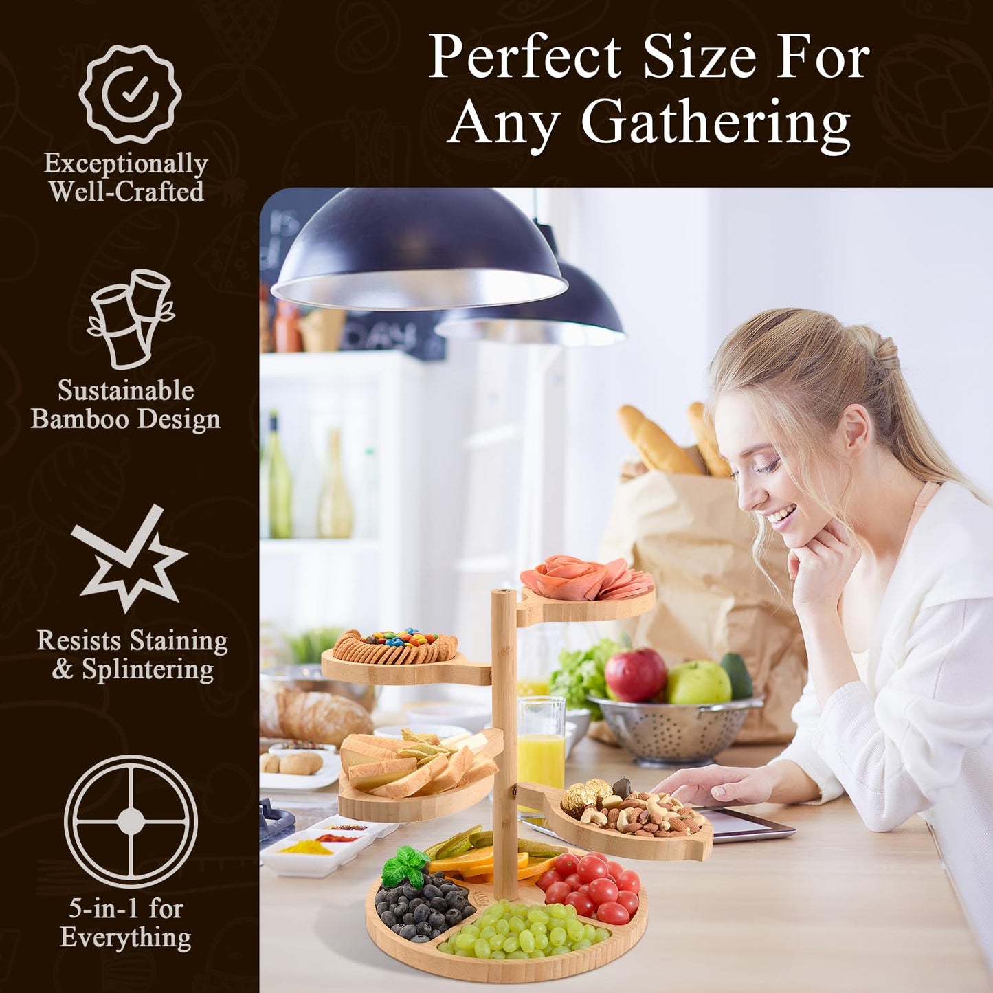 Bamboo Charcuterie Board 5-in-1 Serving Platter