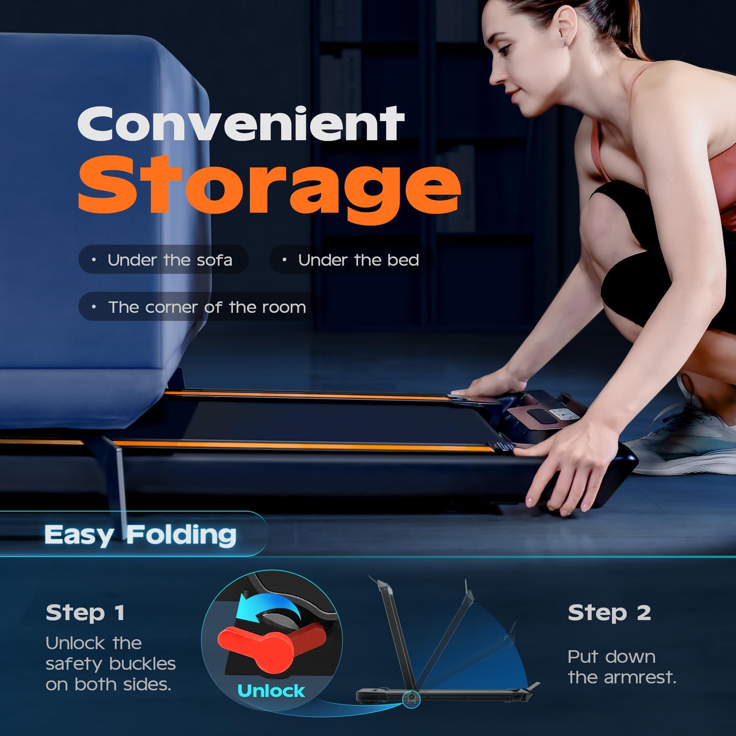 AIRHOT Under Desk Treadmill, Walking Pad 3 in 1 Folding Treadmill, Walking Jogging Treadmills for Home Office, 2.5HP Low-Noise Treadmill LED Display and Knob Speed Adjustment Black