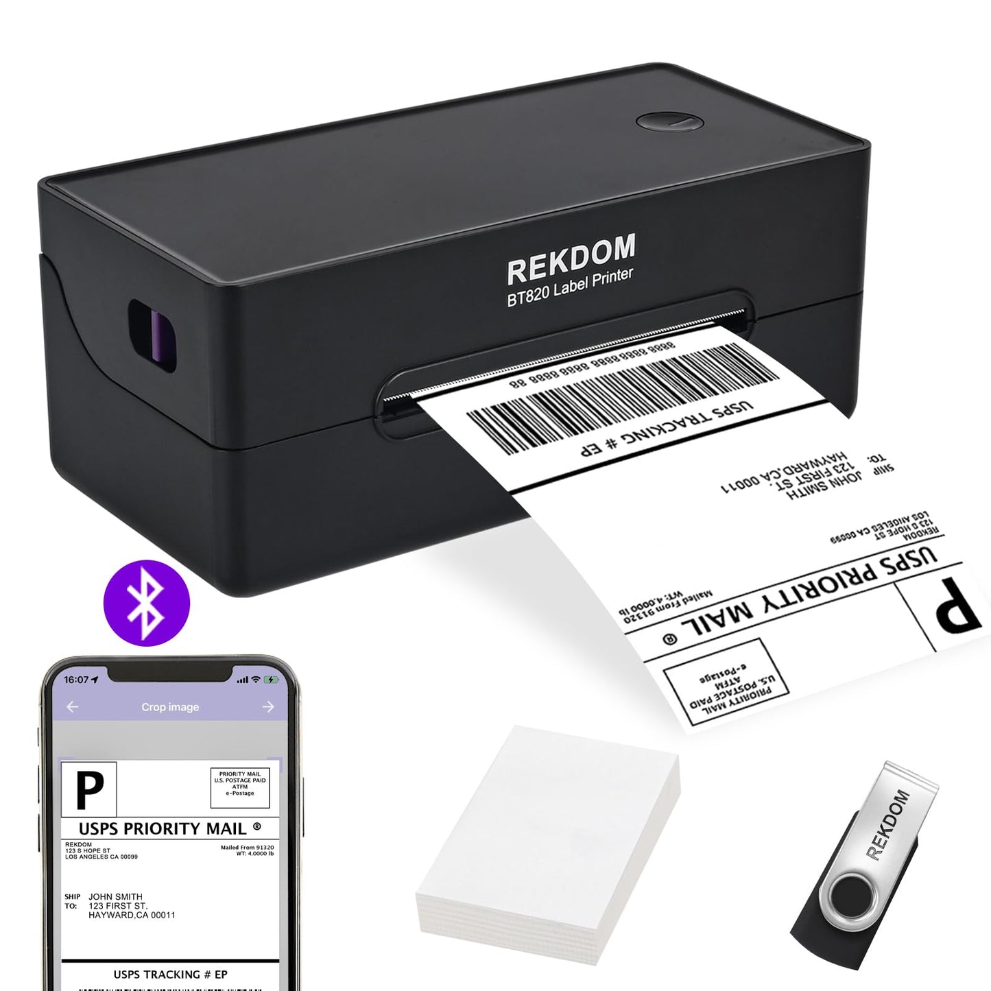 REKDOM Bluetooth Label Printer, 4x6” Shipping Label Printer, Wireless Thermal Label Printer Compatible with Phone,Tablet and Windows, Amazon,Ebay,USPS.