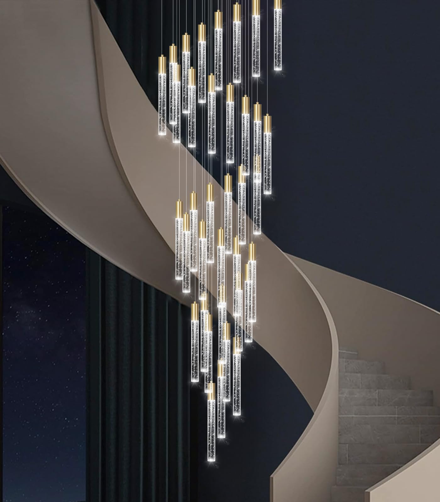 16.3 Foot Chandeliers for Living Room LED Lights Simple Modern Crystal Light Extra Large Chandelier Light Fixture Entryway Foyer High Ceiling Chandelier Lighting with LED Light Bulbs Sloping Ceiling