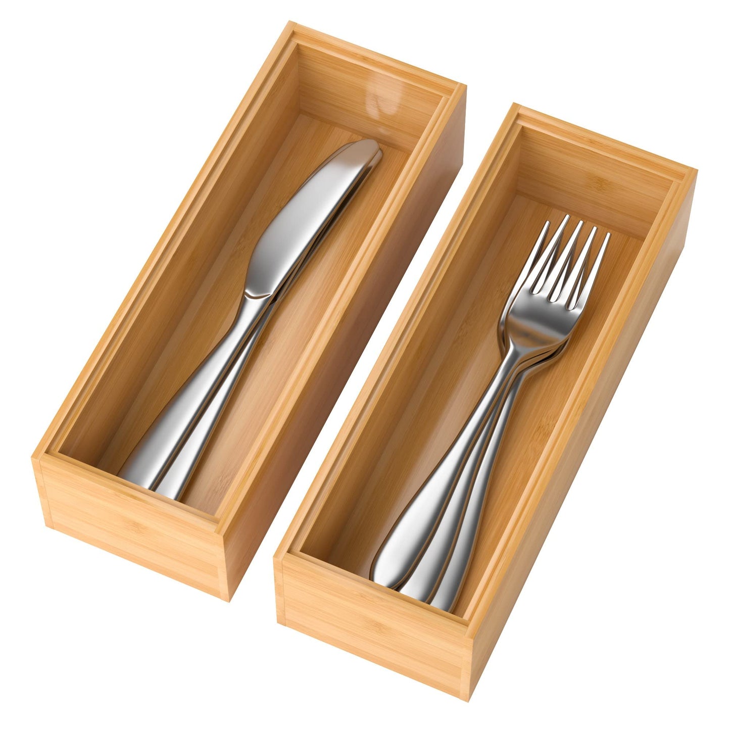 Bamboo Drawer Organizer Set of 2 for Storage