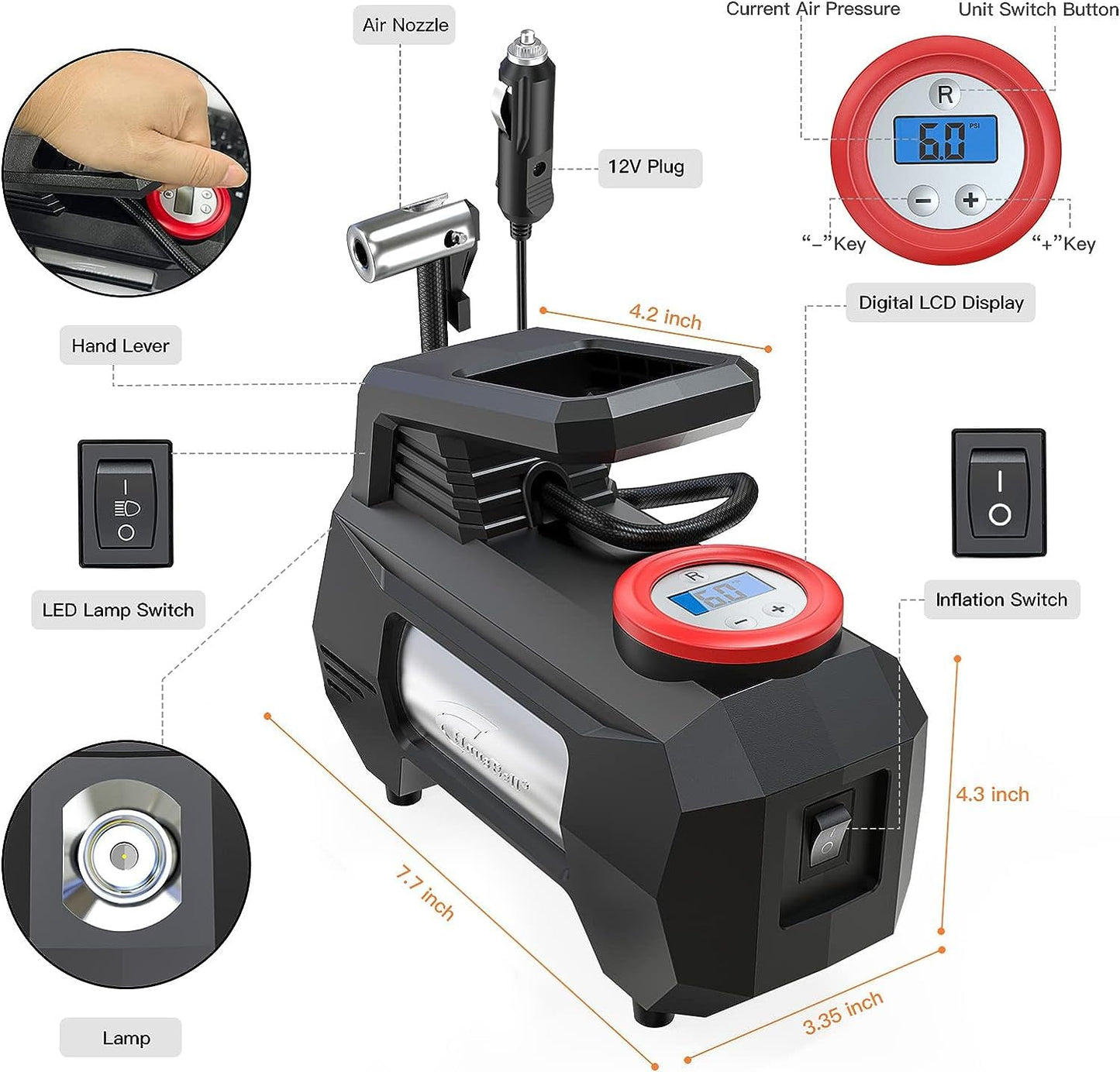 HAUSBELL Portable Car Tire Inflator with LED Light