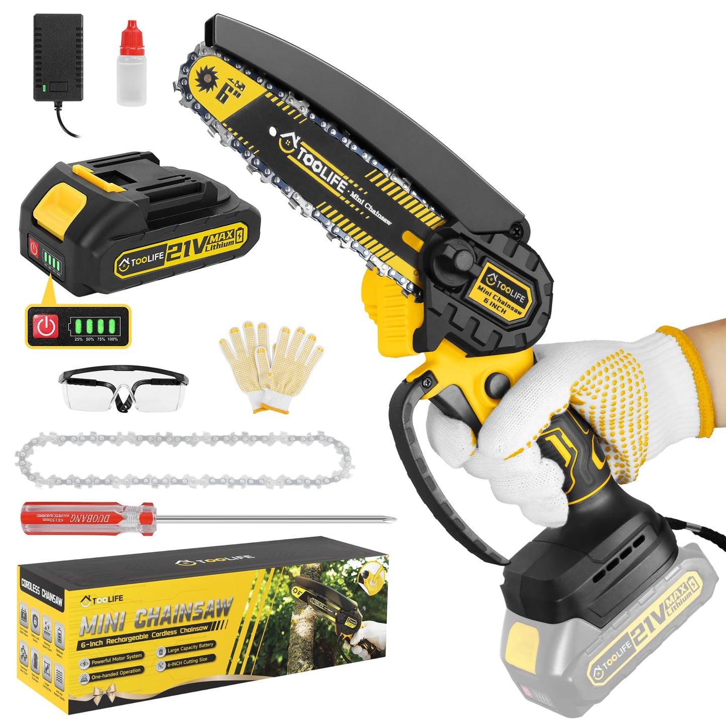 TOOLIFE Mini Chainsaw 6-Inch Electric Tree Cutter