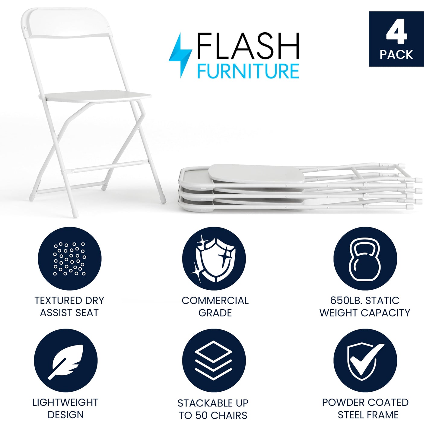 4 Pack Flash Furniture Folding Chairs - 650LB Capacity