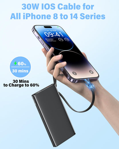 10000mAh Fast Charging Power Bank with Cables