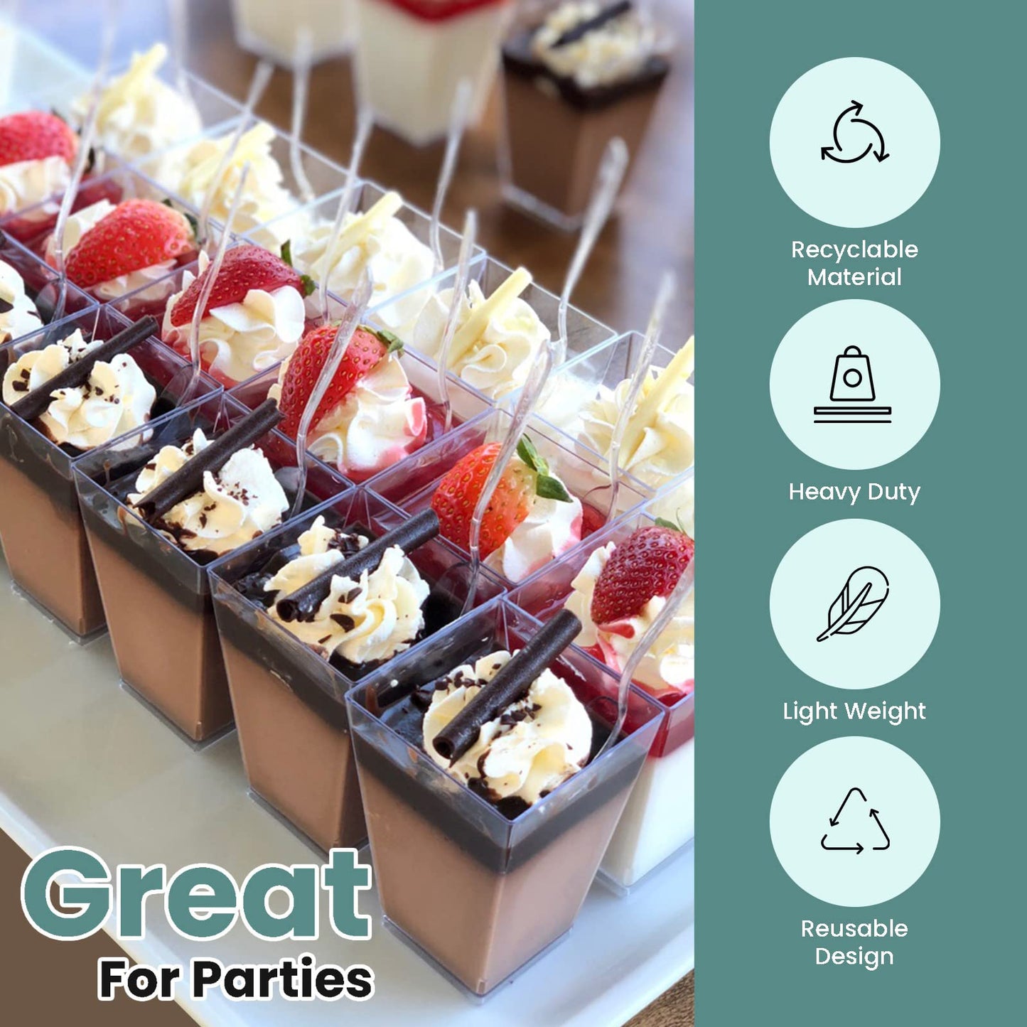 50 Pack 5 oz Mini Dessert Cups with Lids & Spoons