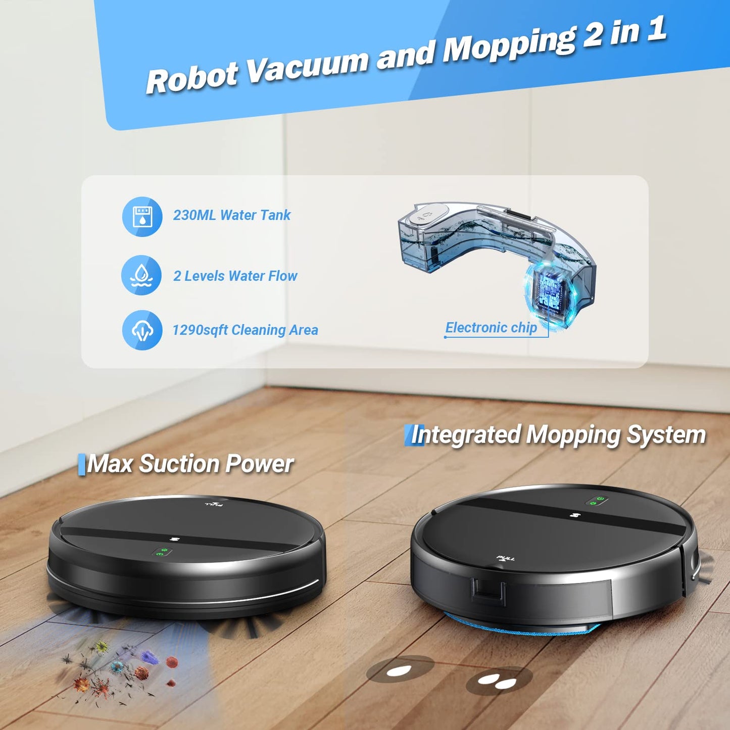 MANVINS Robot Vacuum and Mop Combo, App/Voice Control, Robot Vacuum Cleaner 2 in 1, Automatic Recharge, Slim, Quiet, Tangle-Free, Daily Schedule,Cleans Hard Floor/Pet Hair/Carpet