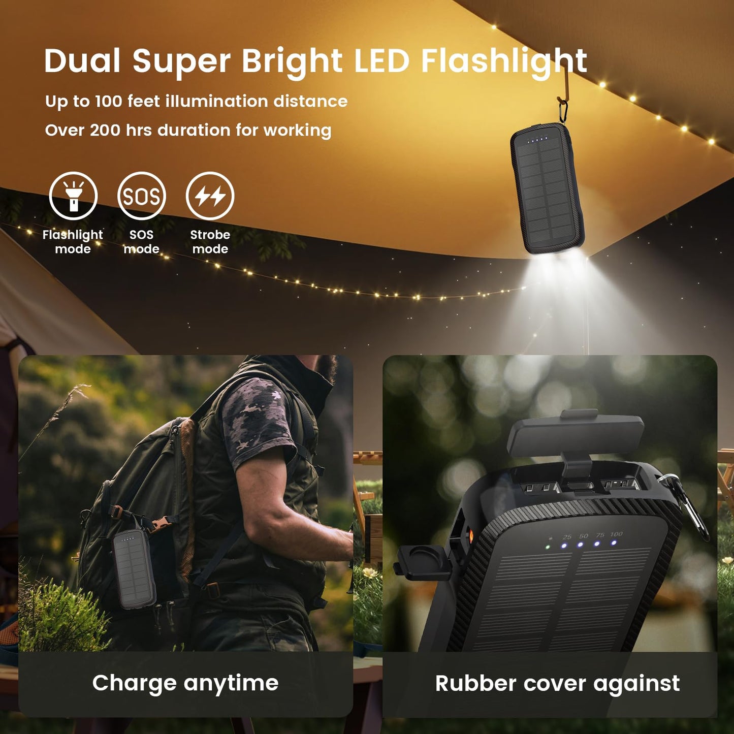 10000mAh Solar Power Bank with Dual USB Outputs