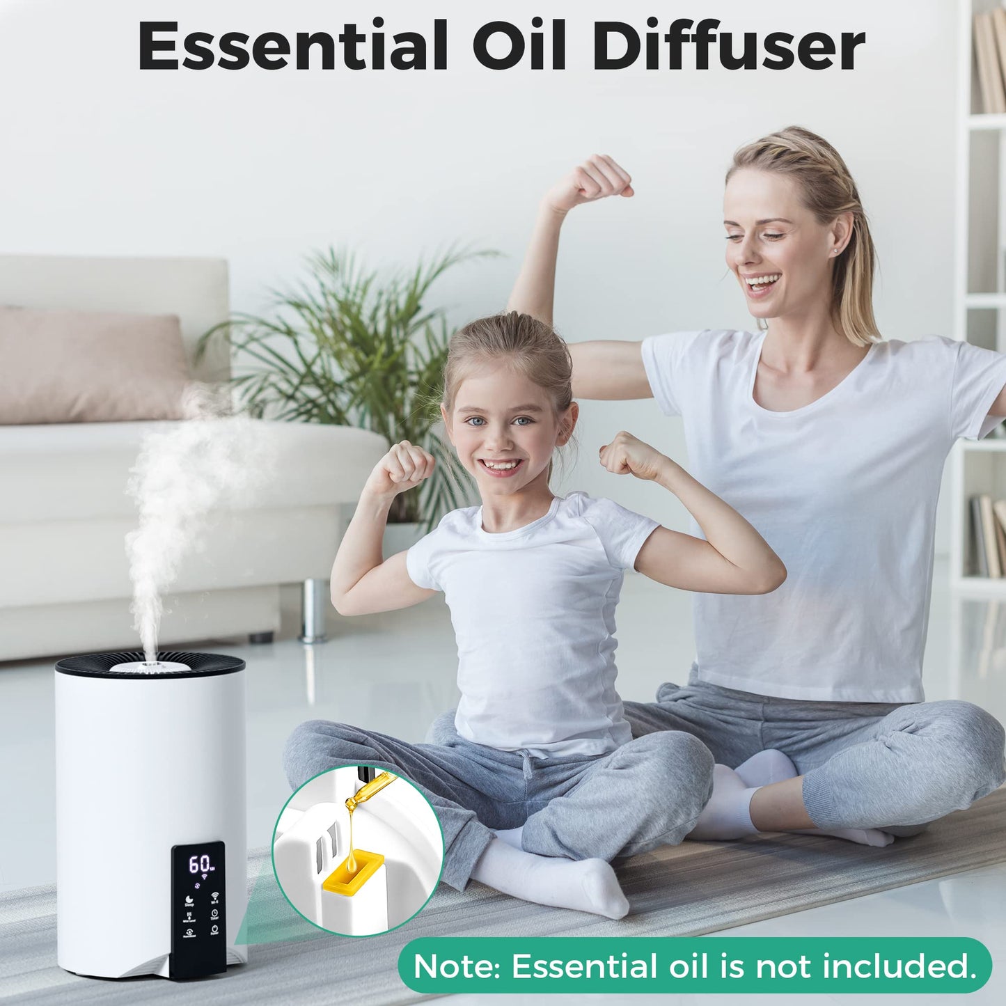 Humidifiers for Bedroom Large Room Home, 4L Cool Mist Humidifier for Smart App & Voice Control, Fill Essential Oil Diffuser for Baby and Plants, T-White