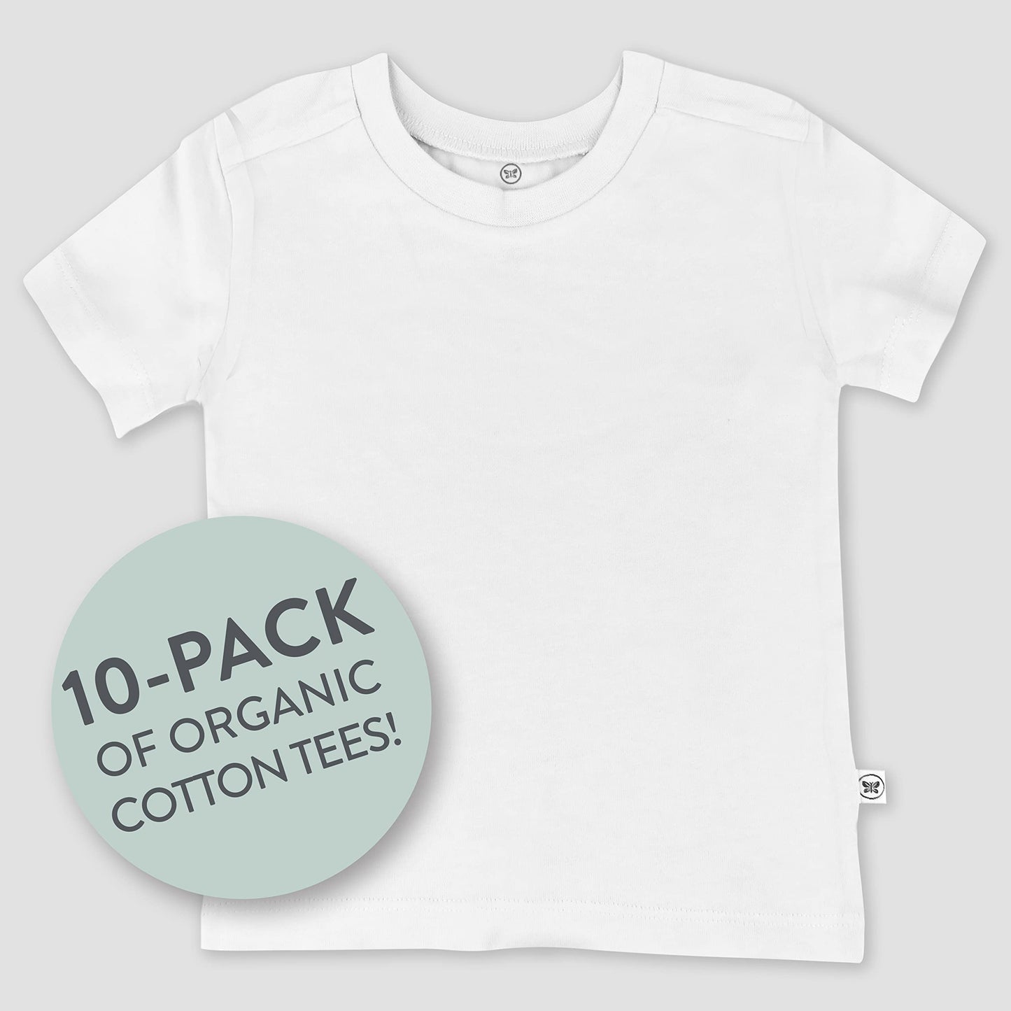 HonestBaby Organic Cotton Short Sleeve T-Shirt Multi-Packs, 10-Pack Bright White, Preemie