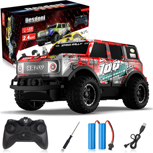 Desdoni Remote Control Car, Light Up RC Car Toys, 2.4GHz 1:24 Scale 15KM/H Off-Road with Cool LED Lights Racing Rechargeable Toy Car for Christmas Birthday Kids Boys Girls