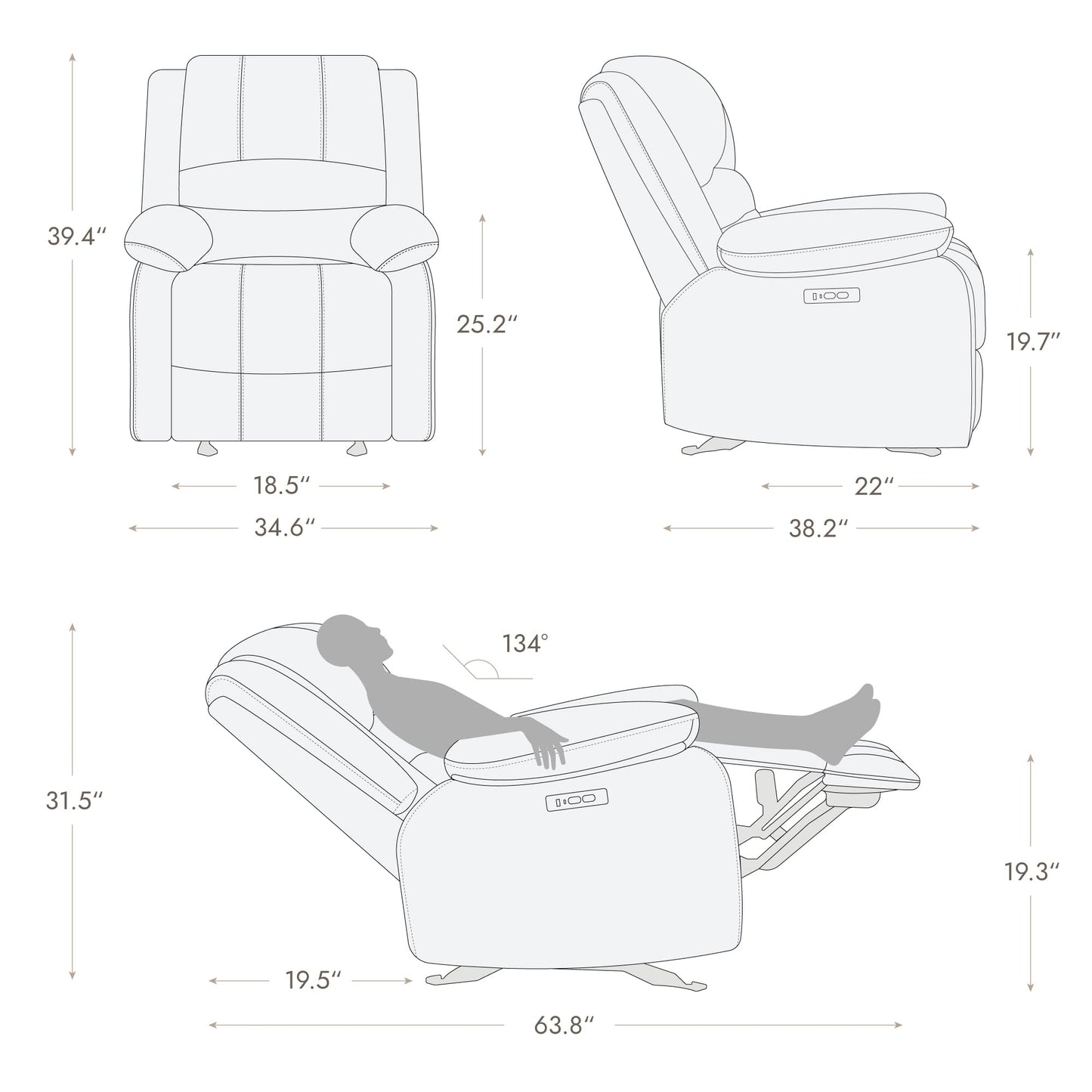Power Recliner Chair with USB Port, Cream