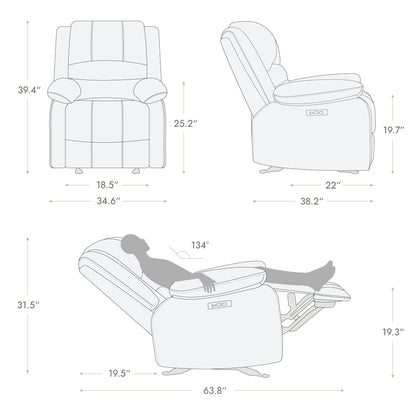 Power Recliner Chair with USB Port, Cream