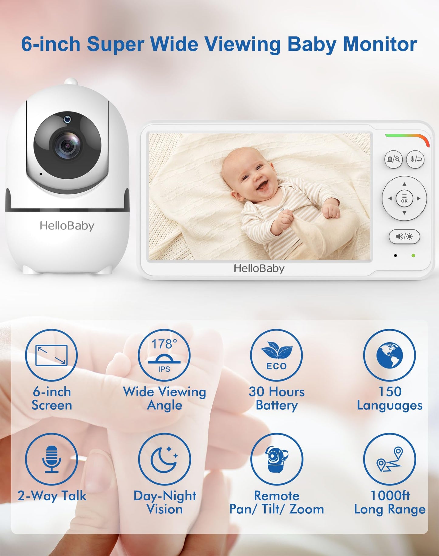HelloBaby 6" Video Baby Monitor with Night Vision