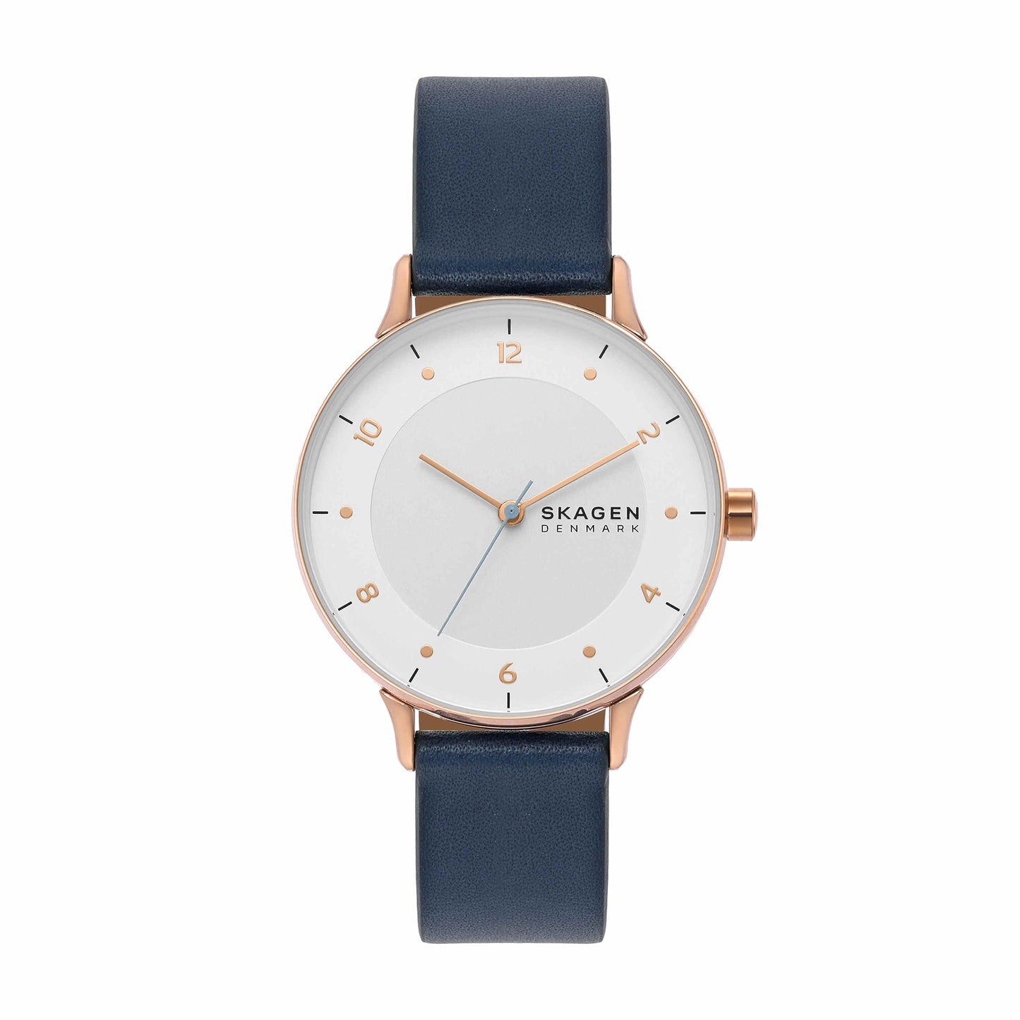 Skagen Women's Riis Three-Hand Rose Gold-Tone Stainless Steel and Blue Leather Band Watch (Model: SKW3090)